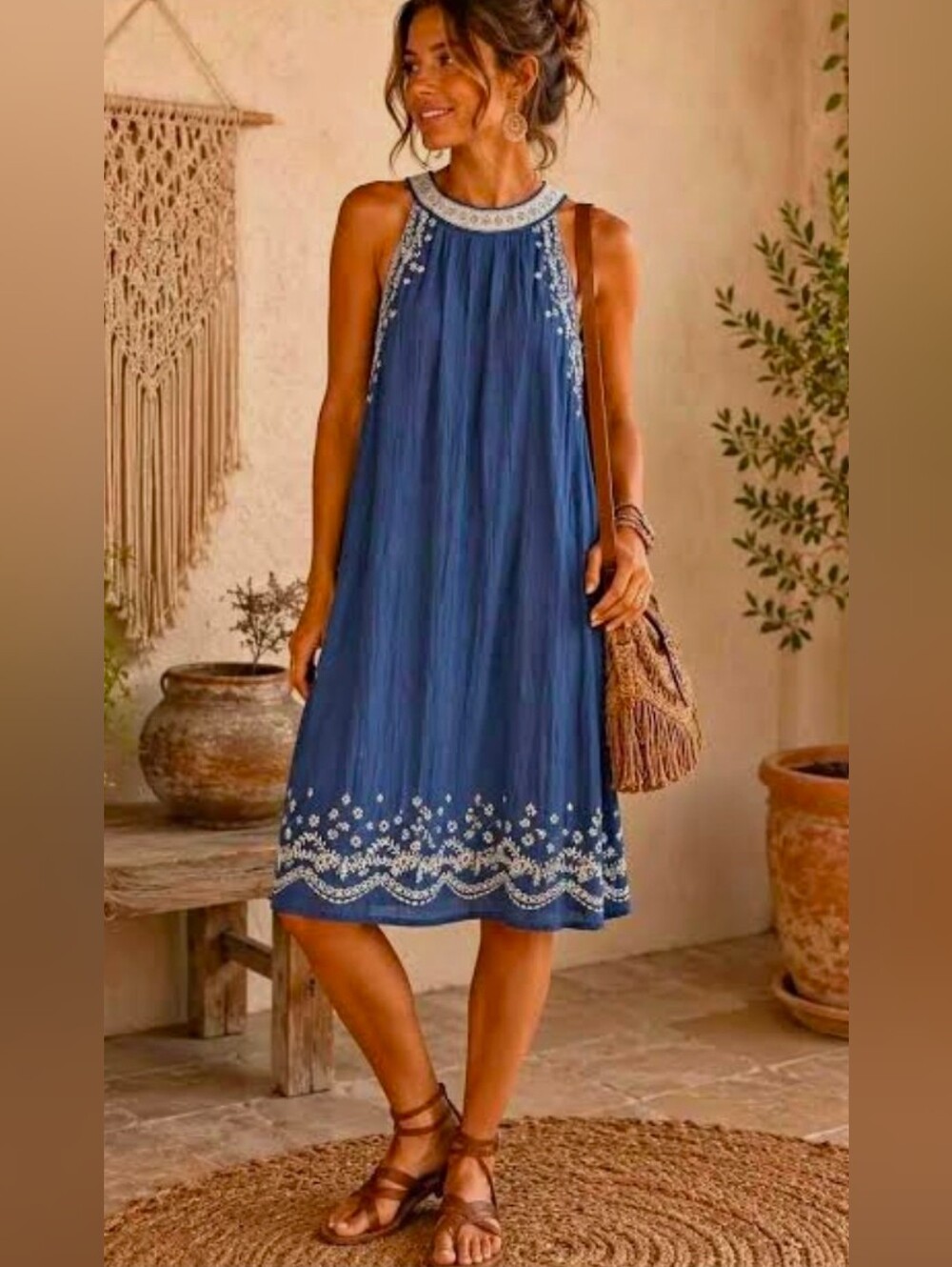 THML Vittoria Embroidered Scallop Detail Halter Dress